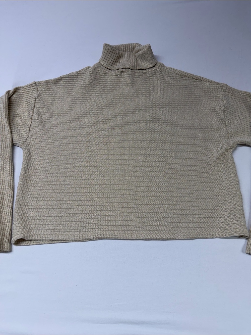 Zara Beige Ribbed Cropped Turtleneck Knit Sweater Top Neutral Minimalist 1875 - Picture 4 of 5